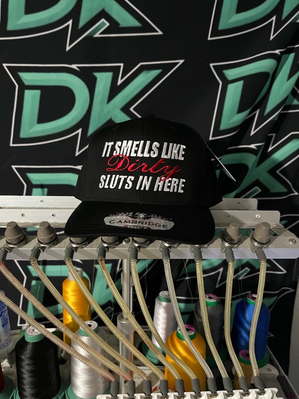 Black Embroidered Snapback Hat - 'It Smells Like Dirty Sluts In Here'